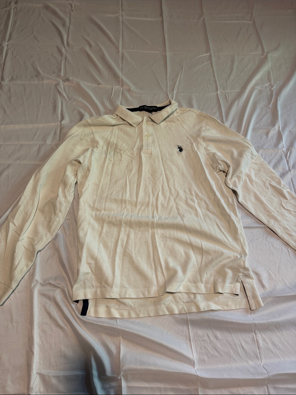 U.S. Polo Assn. Long-Sleeve Polo in Off-White with Black Logo